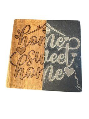 Home Sweet Home Engraved Coaster, Marble and Wood, Square, Decorative